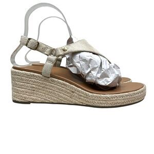 Vionic Women Kirra Espadrille Wedge Sandals‎ Thong Strap Cream Metallic Gold 9.5